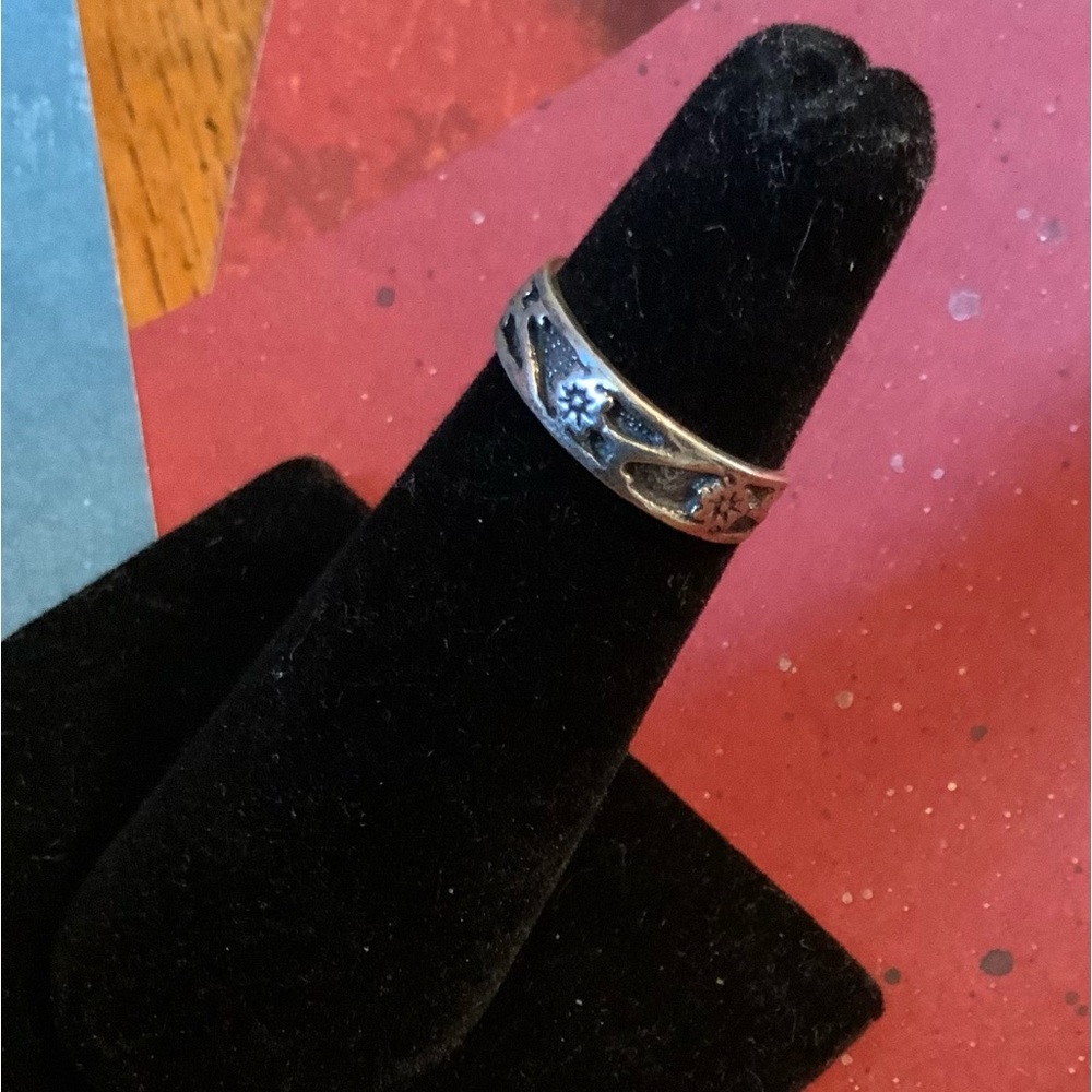 Vintage Sterling Silver Boho Floral-Print Toe Ring - Adjustable Fit - Sz OS
